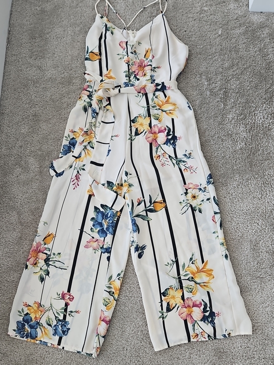 Sienna Sky Pants - Sienna Sky Cream Floral Striped Wide-Leg Jumpsuit